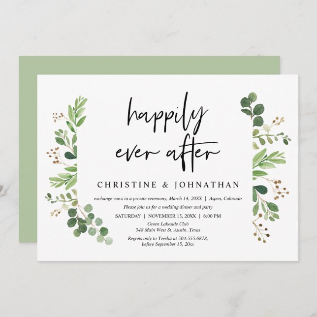 Invitation Mariage Elopement, Heureux après le dîner (Devant / Derrière)
