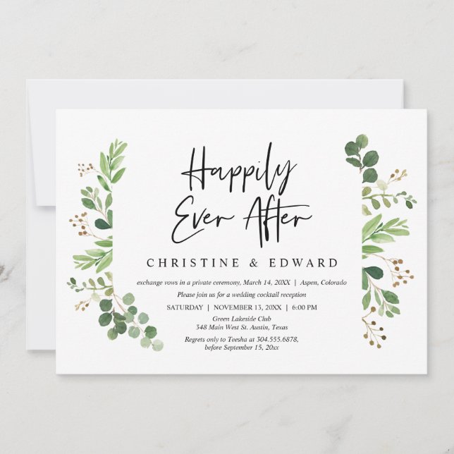 Invitation Mariage Elopement, Heureux après le dîner (Devant)