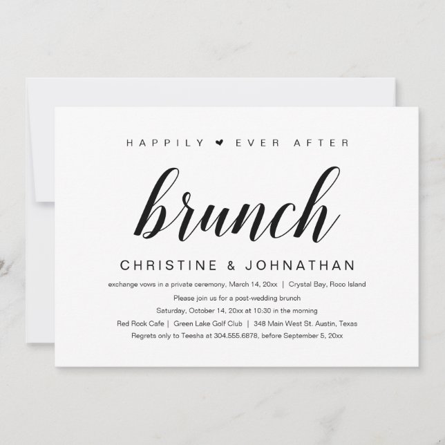 Invitation Mariage Elopement, Heureux Jamais Après Brunch (Devant)