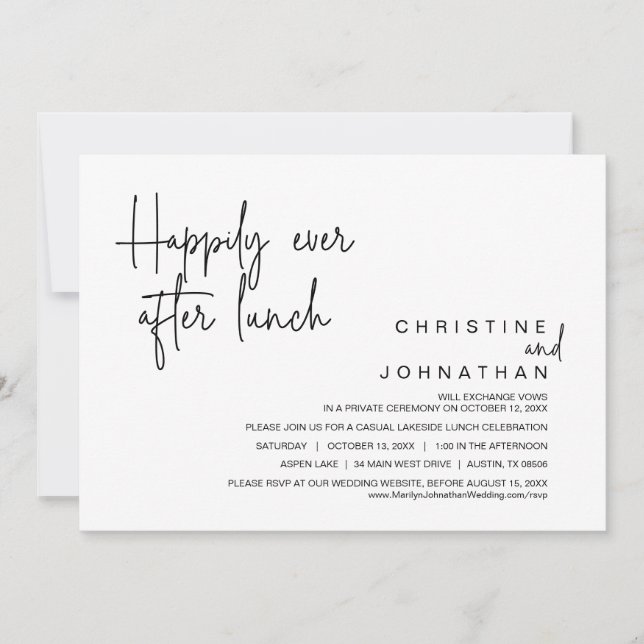 Invitation Mariage Elopement, Heureux Jamais Après Le Déjeune (Devant)