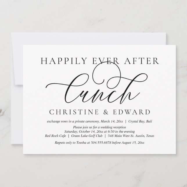 Invitation Mariage Elopement, Heureux Jamais Après Le Déjeune (Devant)