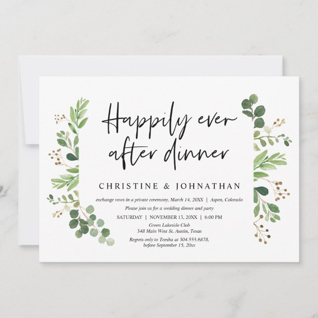 Invitation Mariage Elopement, Heureux Jamais Après Le Dîner (Devant)