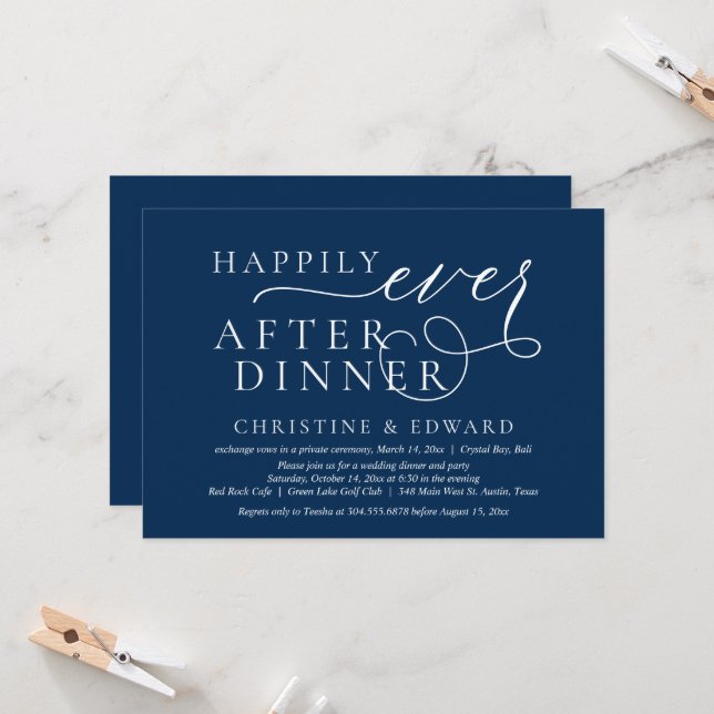 Invitation Mariage Elopement, Heureux Jamais Après Le Dîner (Devant/Arrière en situation)