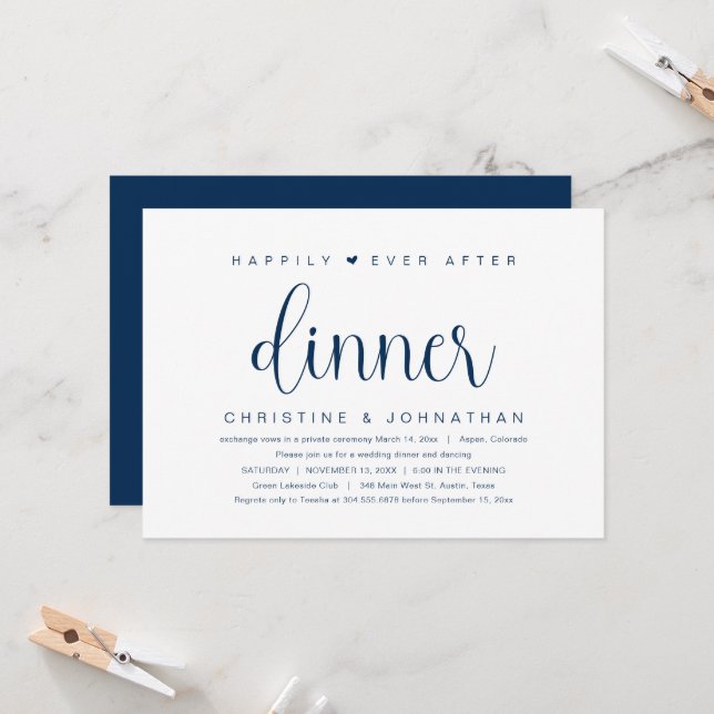 Invitation Mariage Elopement, Heureux Jamais Après Le Dîner I (Devant/Arrière en situation)