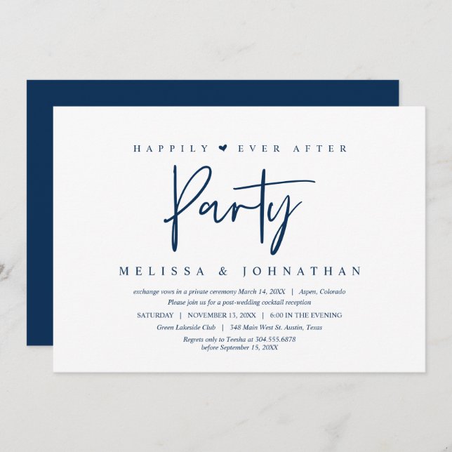 Invitation Mariage Elopement, Heureux toujours après la fête  (Devant / Derrière)