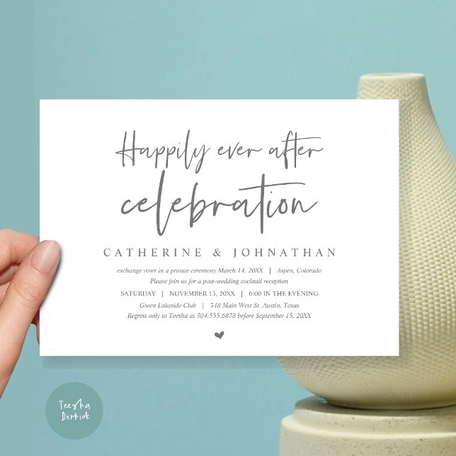 Invitation Mariage Elopement, Joyeux Jour après la célébratio (Wedding Elopement Dinner, Happily Ever after celebration Invitation Card, PDF, in Dark Grey)