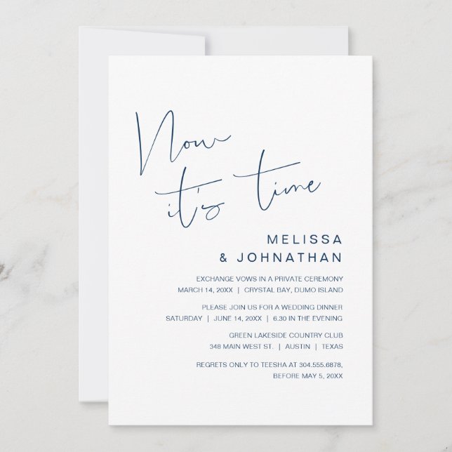 Invitation Mariage Elopement, Maintenant il est temps, classe (Devant)