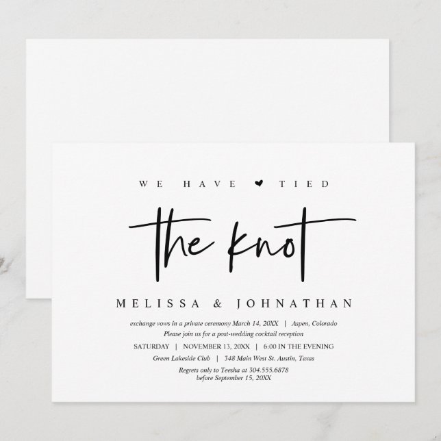 Invitation Mariage Elopement, Nous avons noué le noeud (Devant / Derrière)