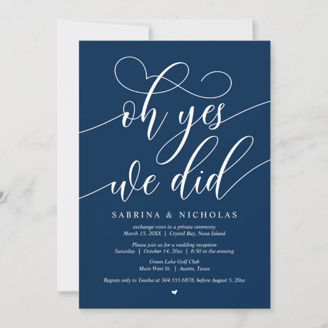 Invitation Mariage Elopement Party, Oh Oui, On L'A Fait, Navy (Devant)