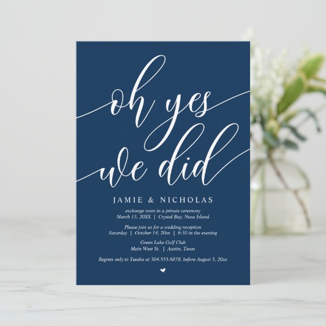 Invitation Mariage Elopement Party, Oh Oui, On L'A Fait, Navy (Debout devant)
