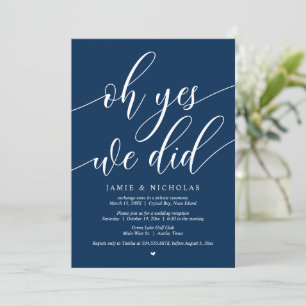 Invitation Mariage Elopement Party, Oh Oui, On L'A Fait, Navy
