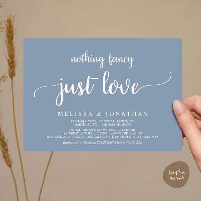 Invitation Mariage Elopement, Rien De Fancy Just Love Diner (Wedding Elopement, Nothing Fancy Just Love Dinner Invitation Card, PDF, Rustic Dusty Blue)