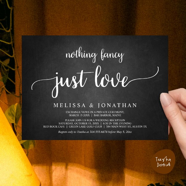 Invitation Mariage Elopement, Rien De Fancy Just Love Diner (Wedding Elopement, Nothing Fancy Just Love Dinner Invitation Card, PDF, Rustic Cottage Chalkboard)
