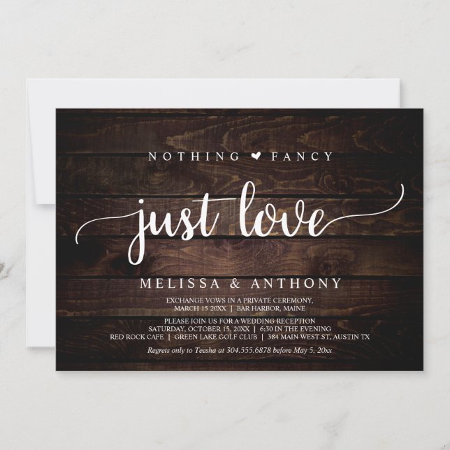 Invitation Mariage Elopement, Rien De Fancy Just Love Invitat (Devant)