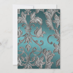 Invitation Mariage Embossé Look Damask Turquoise