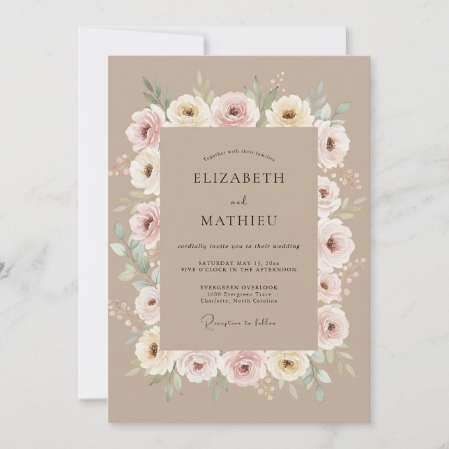 Invitation Mariage Embrasse Botanique Rose Poussiéreuse (Devant)