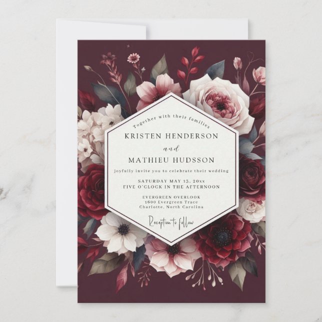 Invitation Mariage Embrasse Floral de Bourgogne (Devant)