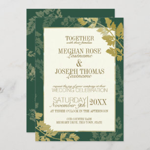 Invitation Mariage Emerald et Golden Leaf