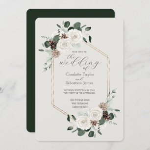 Invitation Mariage Emerald Green Et Fleurs Crème