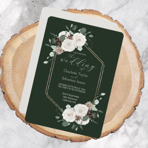 Invitation Mariage Emerald Green Et Fleurs Crème