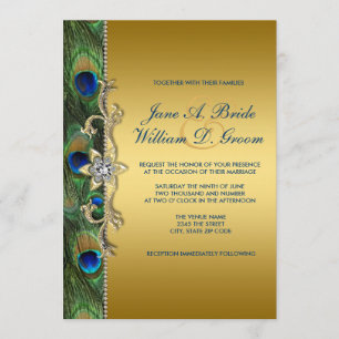 Invitation Mariage Emerald Green et Gold Peacock