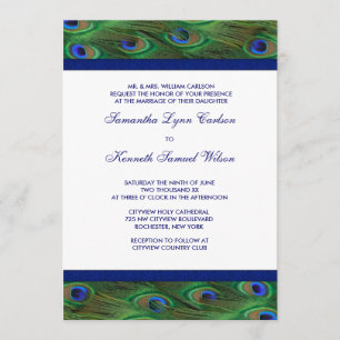Invitation Mariage Emerald Green Royal Blue Peacock Feathers