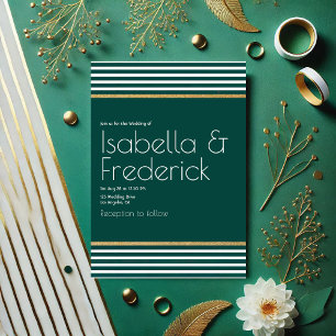 Invitation Mariage Emerald moderne vert, blanc et or