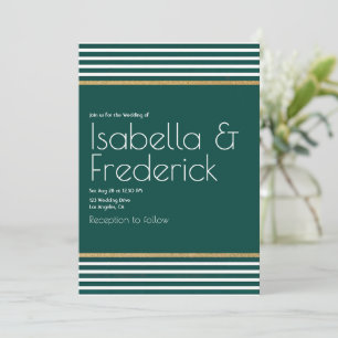 Invitation Mariage Emerald moderne vert, blanc et or