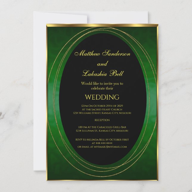 Invitation Mariage Emerald Or vert noir Elégant moderne (Devant)