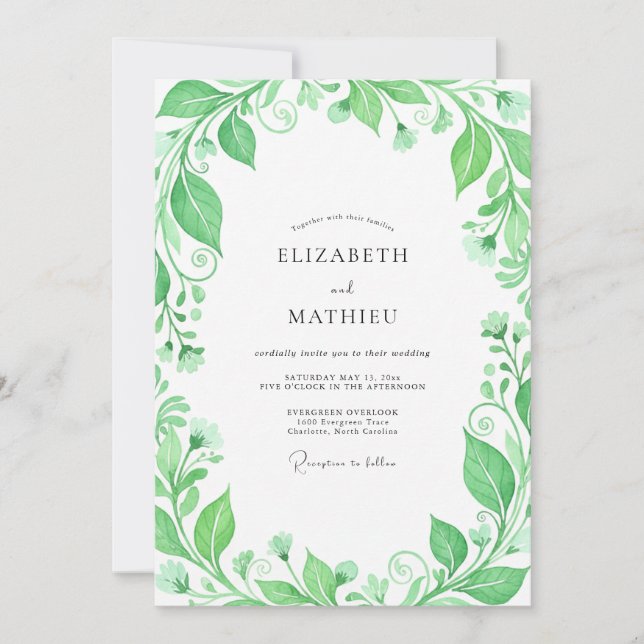 Invitation Mariage Émeraude Bio Flourish (Devant)