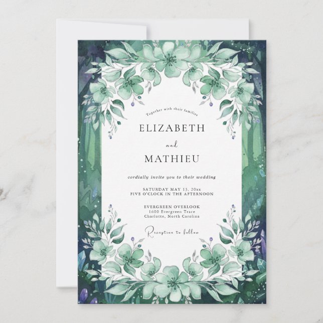 Invitation Mariage Émeraude Eucalyptus (Devant)