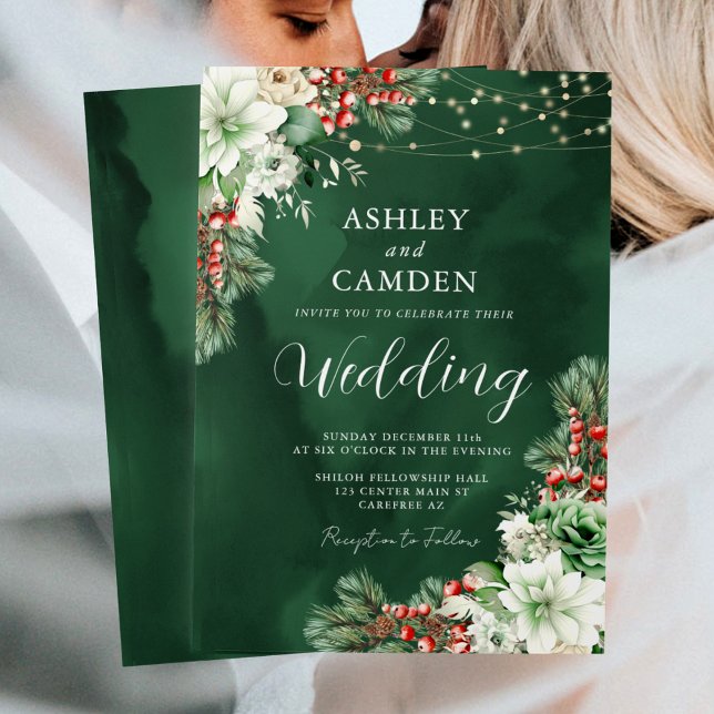 Invitation Mariage Émeraude Evergreen et Baies d'Hiver (Créateur téléchargé)