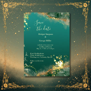 Invitation Mariage émeraude or vert bijou en sécurité la date