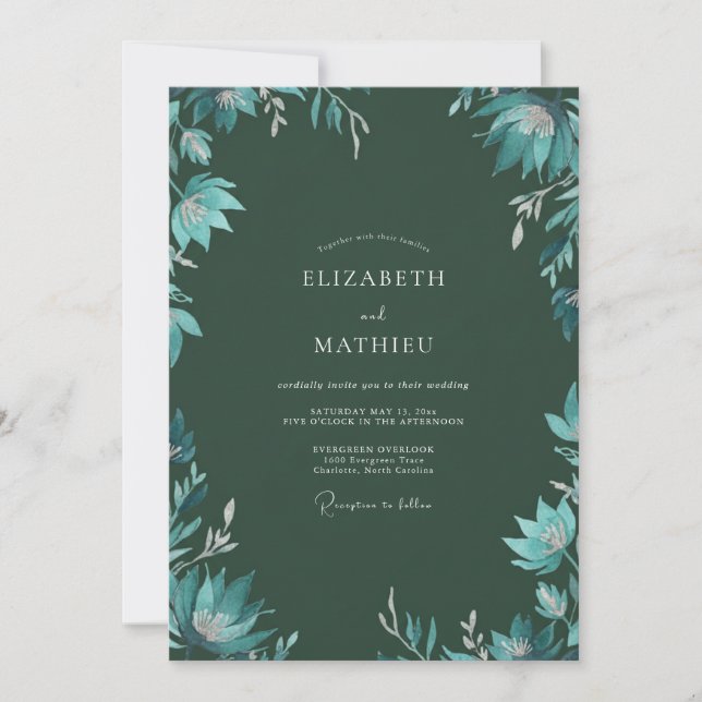 Invitation Mariage Émeraude Profond avec Feuillage de Eucalyp (Devant)