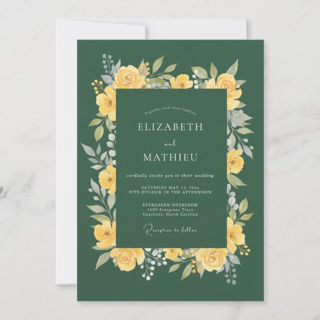 Invitation Mariage Émeraude Rose Moutarde (Devant)