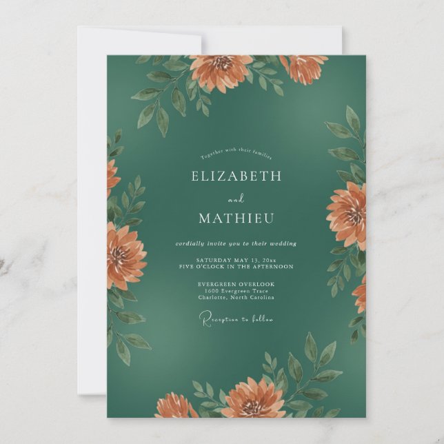 Invitation Mariage Émeraude Rouille Feuillage Eucalyptus (Devant)