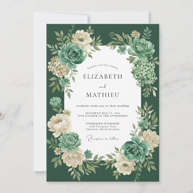 Invitation Mariage Émeraude Succulent Eucalyptus (Devant)