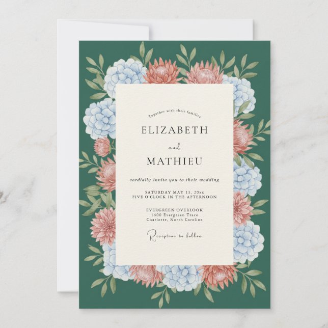 Invitation Mariage Émeraude Terre Cuite Hydrangea Eucalyptus (Devant)