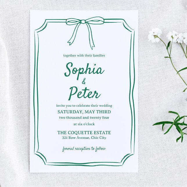 Invitation Mariage émeraude vert chic à la main (Personalize this elegant green invitation, perfect for weddings where you want sophistication.  )