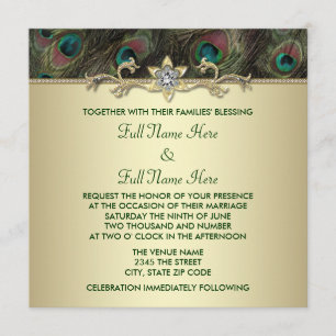 Invitation Mariage Émeraude Vert Doré Paon Automne