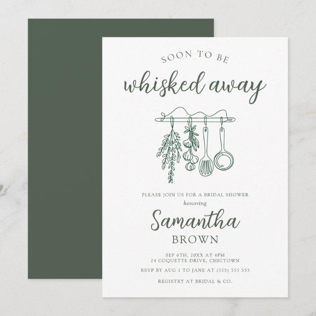Invitation Mariage emporté par la brume de sauge verte  (Devant / Derrière)