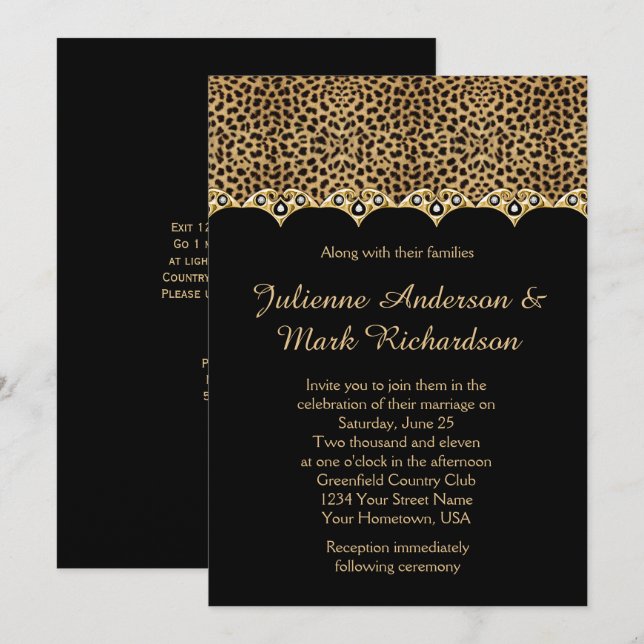 Invitation Mariage Empreinte de léopard Gold Diamonds Bling (Devant / Derrière)