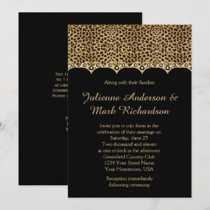 Invitation Mariage Empreinte de léopard Gold Diamonds Bling