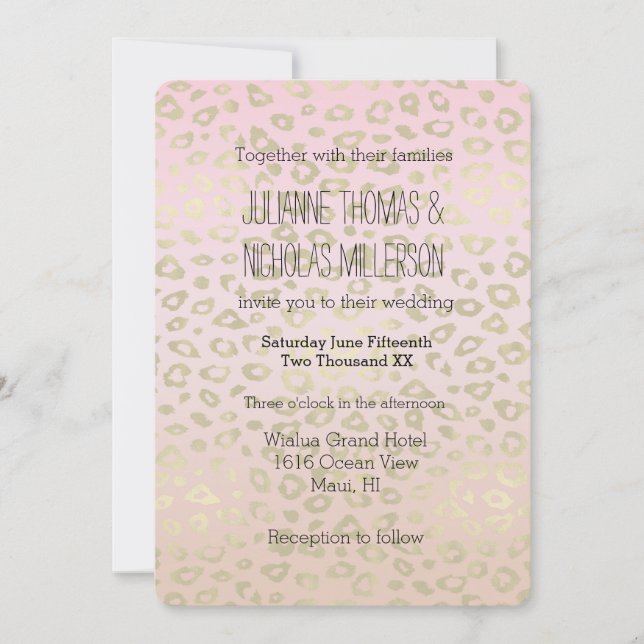 Invitation Mariage Empreinte de léopard rose Ombre Or (Devant)