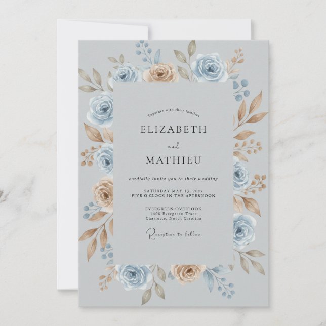 Invitation Mariage en acier cuivre feuillage Eucalyptus (Devant)