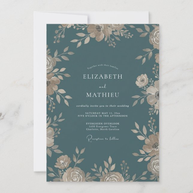 Invitation Mariage en acier doré feuillage Eucalyptus doux (Devant)