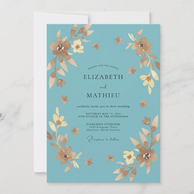 Invitation Mariage en Acier Doré Prairie Eucalyptus (Devant)