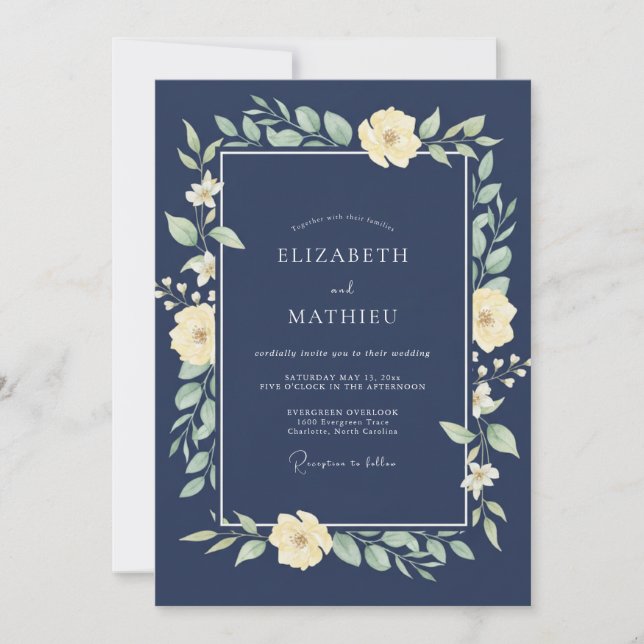 Invitation Mariage en acier ivoire feuillage eucalyptus (Devant)