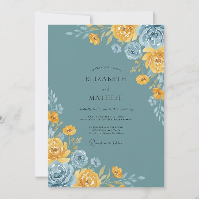 Invitation Mariage en acier or ranunculus eucalyptus (Devant)