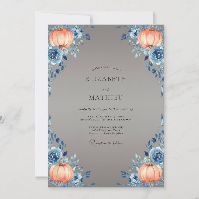 Invitation Mariage en acier pêche citrouille eucalyptus (Devant)